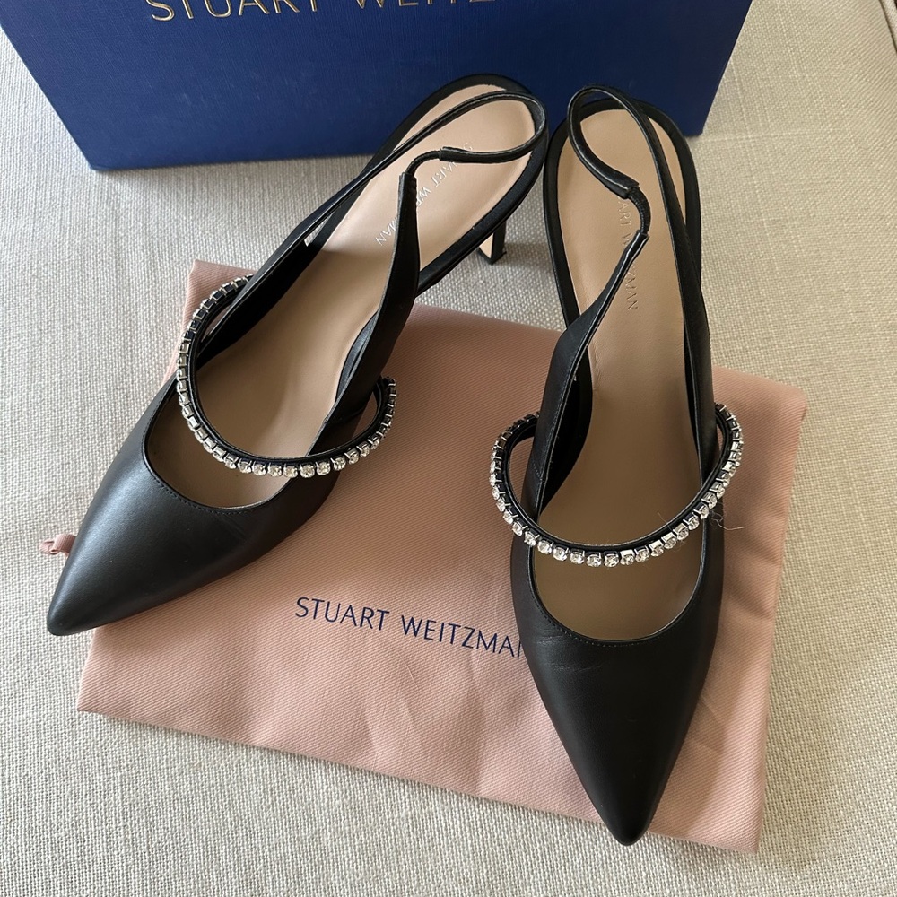 STUART WEITZMAN Crystaline 75 Black Slingback Pump 9.5